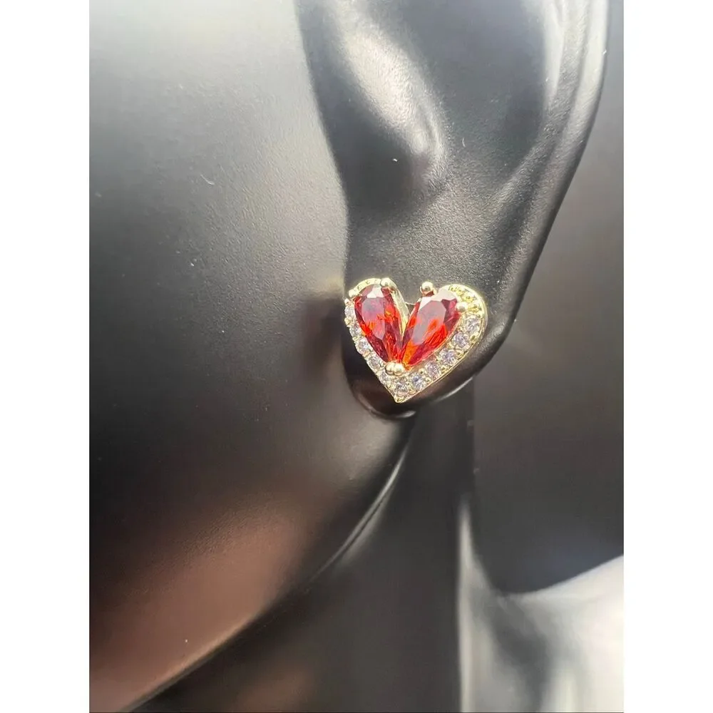 Helirose Red Gold Tone Heart Shaped Stud Earring Gift Box